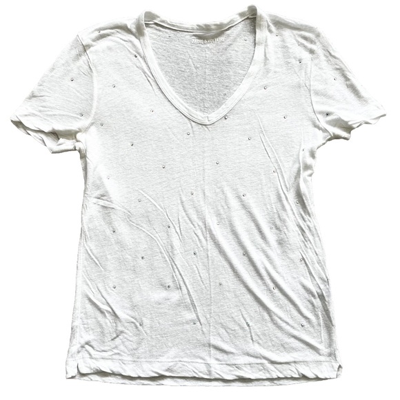 Zadig & Voltaire Tops - ZADIG & VOLTAIRE SEMI SHEER RHINESTONE EMBELLISHED V NECK T SHIRT ELEVATED